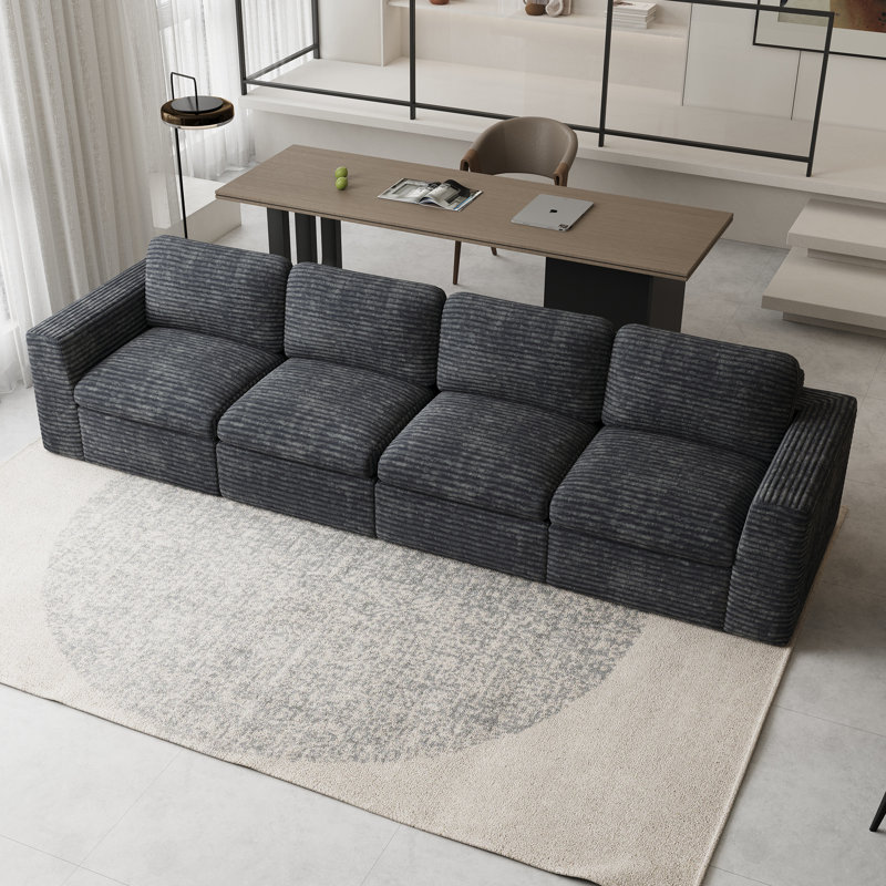 Canapé large à 4 places en velours côtelé à densité variable sans assemblage requis, Gris