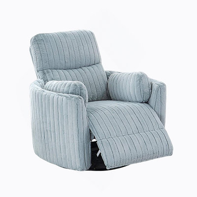 Contemporary Power Glider Recliner W/ Swivel Curved Arms Pillow Fill Swivel Chair Sky Blue Finish Primary Living Room