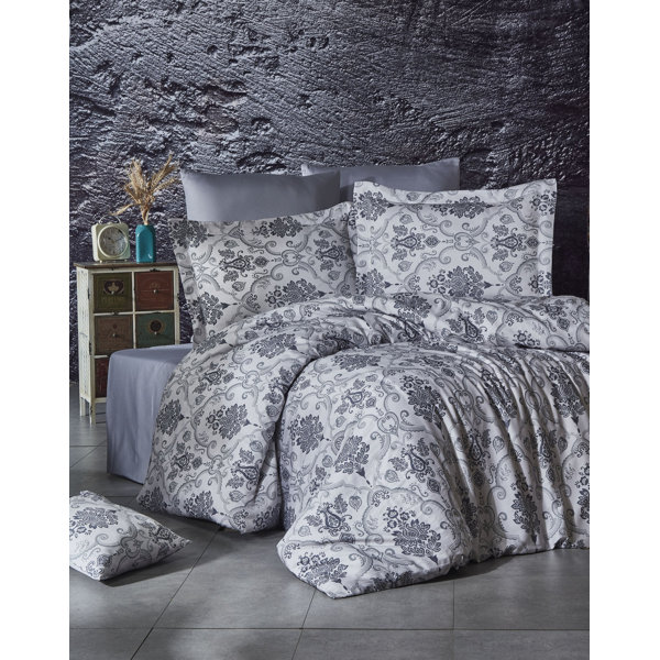 East Urban Home Cotton Damask Duvet Cover Set | Wayfair