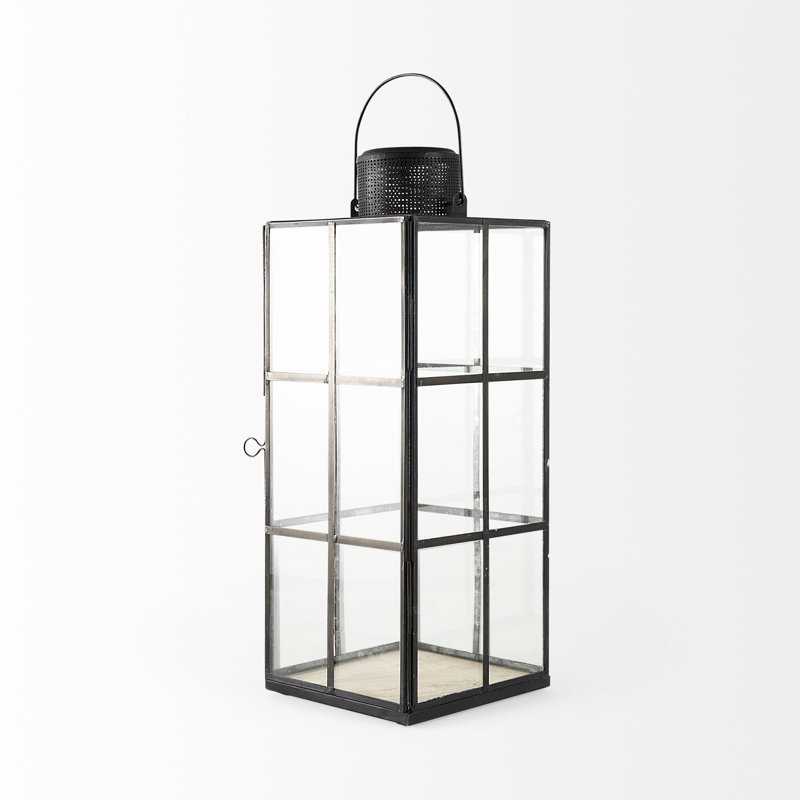 Glass Tabletop Lantern, 16.73" H x 6.1" W x 6.1" D