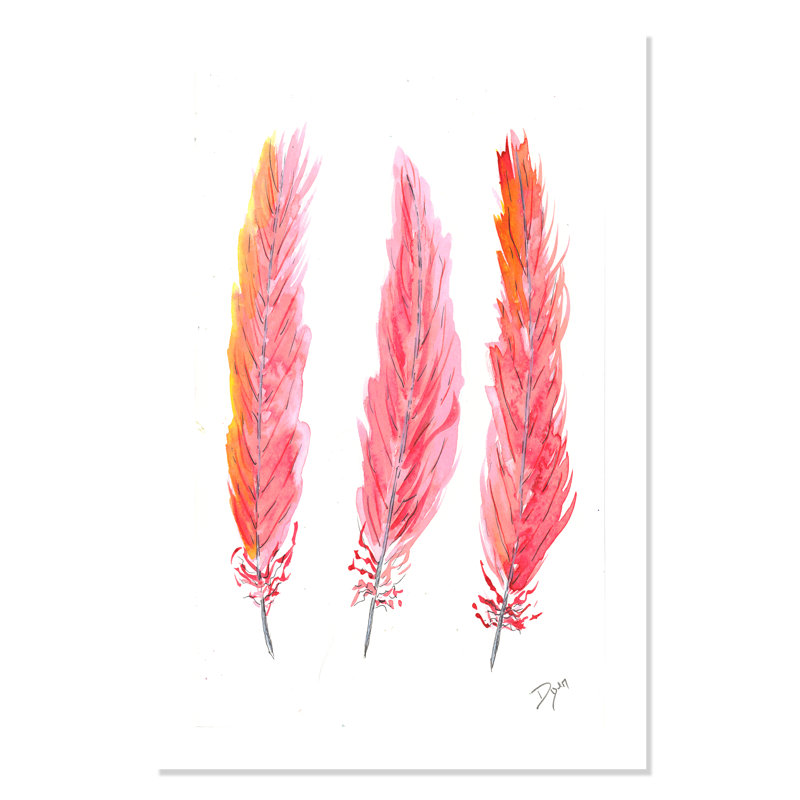 Roulé «Pink Feathers», impression sur papier, H 36 po x l 24 po x P 1 po