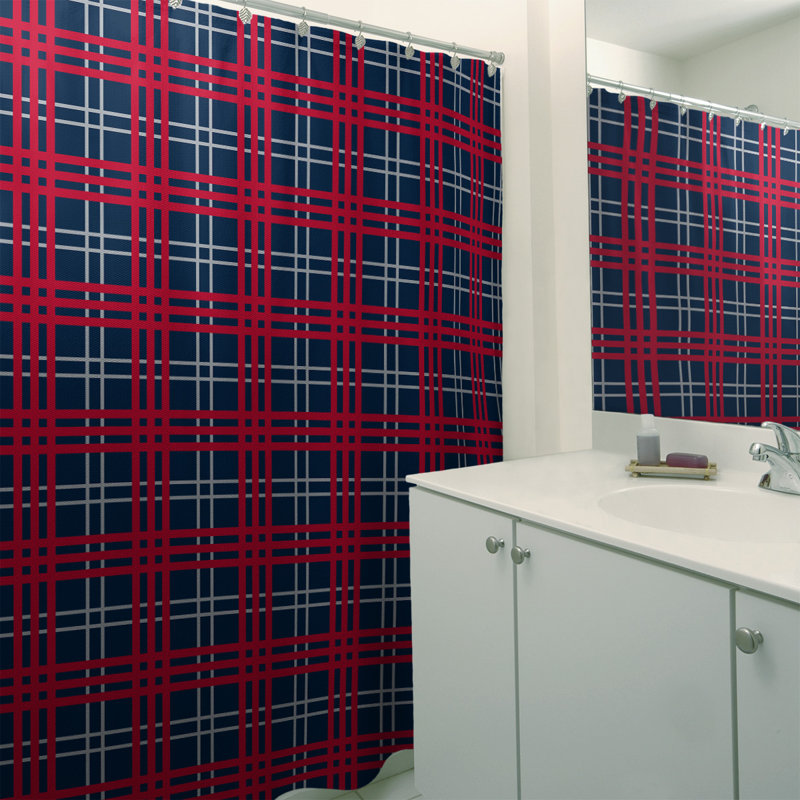 Plaid Shower Curtain Set, Nautical Blue/New Century Silver/Red