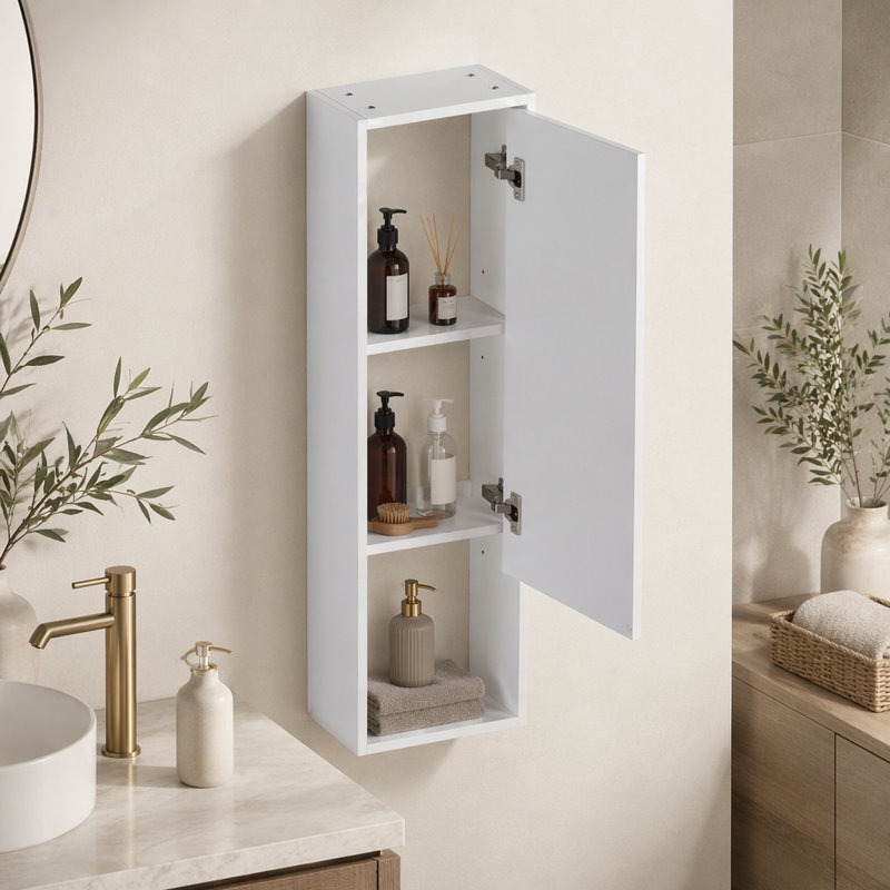 12" Bathroom Wall Cabinet, Soft Close Doors, Float Mounting Design,Glossy White,(KD-Packing)