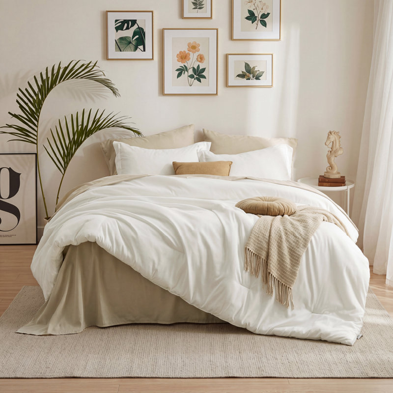 Bedsure Twin 4-Piece Bed-in-a-Bag Set – Coconut Milk & Natural, Boho Contrast Design, Twin Comforter + 2 Additional Pieces