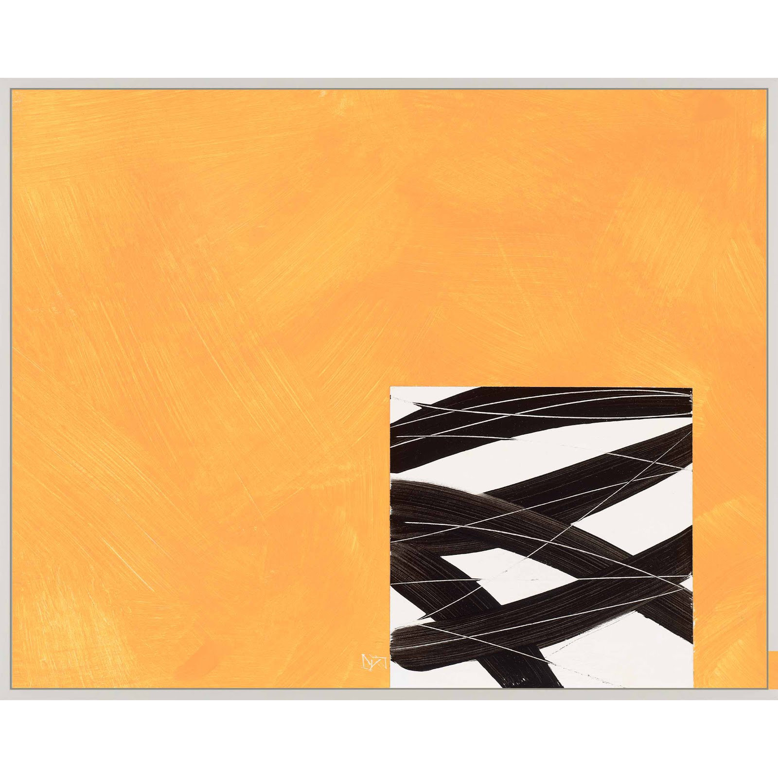 Composition With Yellow 2 by Robert Kamnatnik, White Framed Canvas, 26.5" H x 38" W x 1.38" D