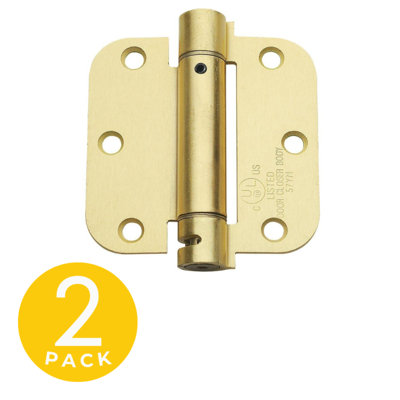 Charnière carrée à ressorts à tenon et mortaise en laiton satiné 3,5 po x 3,5 po avec goupille non amovible - ensemble de 2