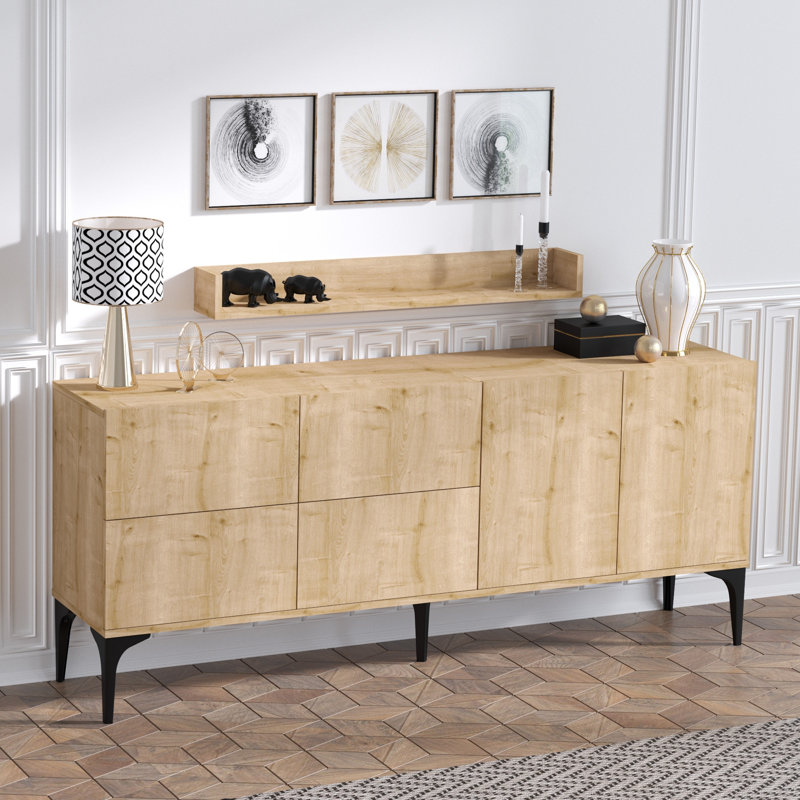 Elegant Wall-Mounted Console Table, Sapphire Oak, 70.9 x 21.7 x 15.7 inches | 100% Melamine Coated Particle Board, Thickness: 0.7 inches | Features Numerous Shelves, Modern Scandinavian Design, Perfect for Home Decor