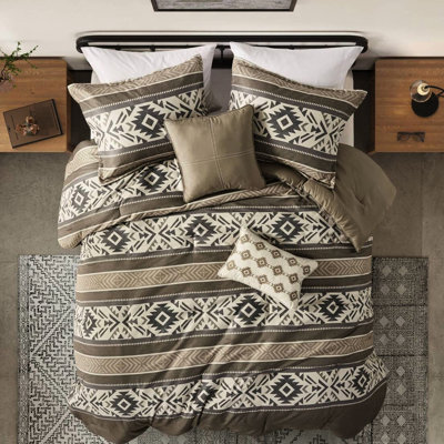 Literie 5 pièces, rayure à chevrons, très grand / très grand, brun, très grand lit, coussins décoratifs,