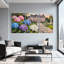 Ensemble de 3 toiles murales montées sur châssis, représentant des hortensias et un paysage de château français.-737298802