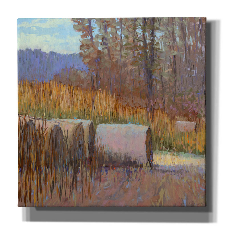 «Autumn Haybales» par Carol Strock Wasson, art mural sur toile, H 12 po x l 12 po x P 0,75 po