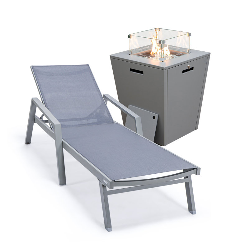 Chaise longue d'extérieur en métal avec table, Gris foncé