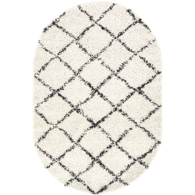 Mansel Trellis Area Rug for Living Room Bedroom Dining Room, Off White/Charcoal, Oval 8' x 10'