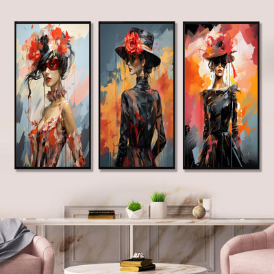 Luxury And Extravagant Fashion Woman I - Ensemble de 3 impressions sur toile tendance