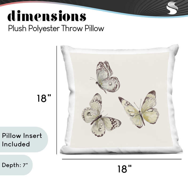 Coussin décoratif neutre imprimé papillons isolés, design par Patricia Pinto, 18 x 7 x 18, Papillon brun 2