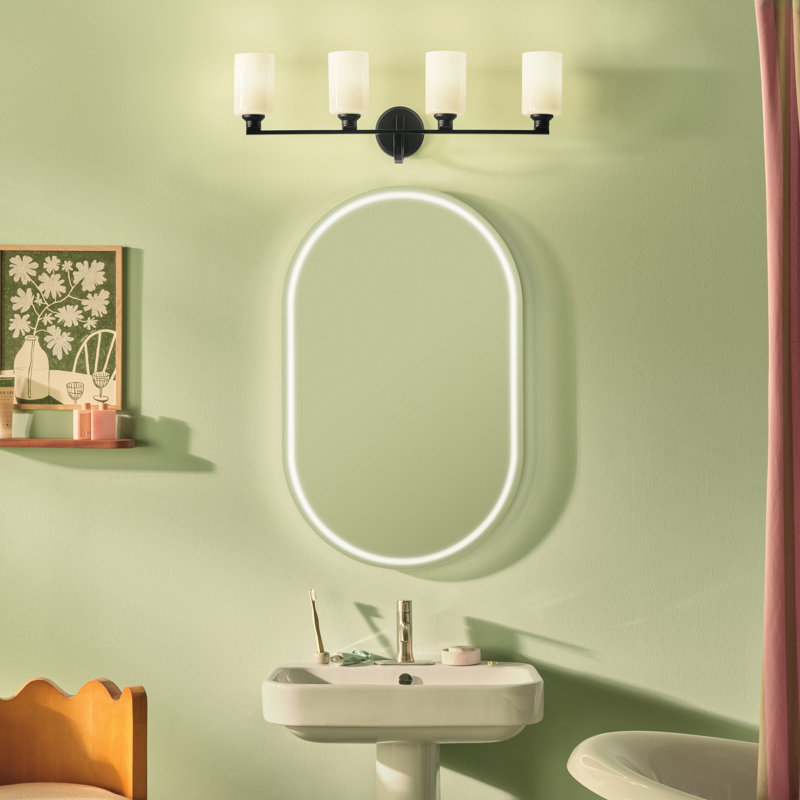 32.25" 4-Light Vanity Light with Fluted Glass, Satin Black, Opal Etched
