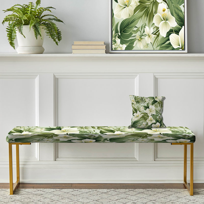 Minimalist Flora Tropical Pattern II - Tropical Upholstered Gold Bench