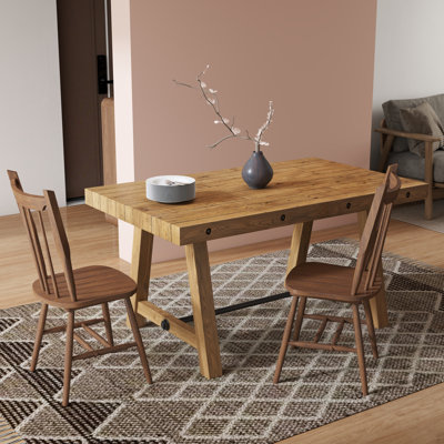 Modern Farmhouse Dining Set - Reclaimed Pine Table & Rubberwood Chairs - Rustic Industrial