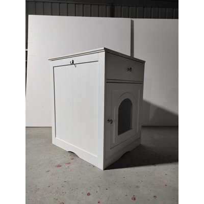 Wooden Pet House Cat Litter Box Enclosure with Drawer, Side Table, Indoor Pet Crate, Cat Home Nightstand (White)