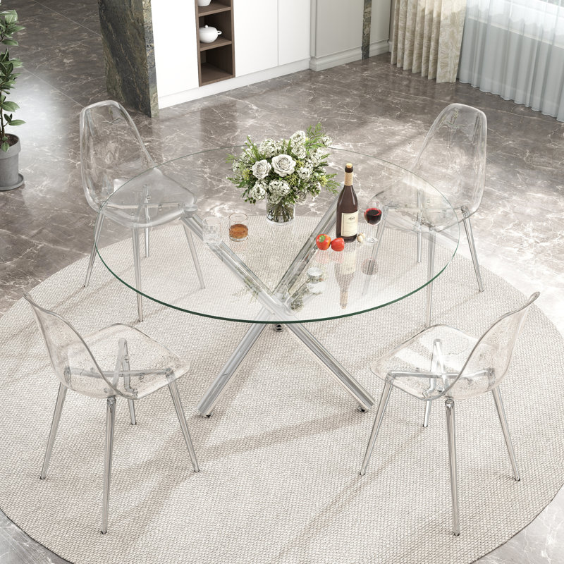 Ensemble de salle à manger en verre, 5, Argent, H 29,5 po x L 47,2 po x l 47,2 po
