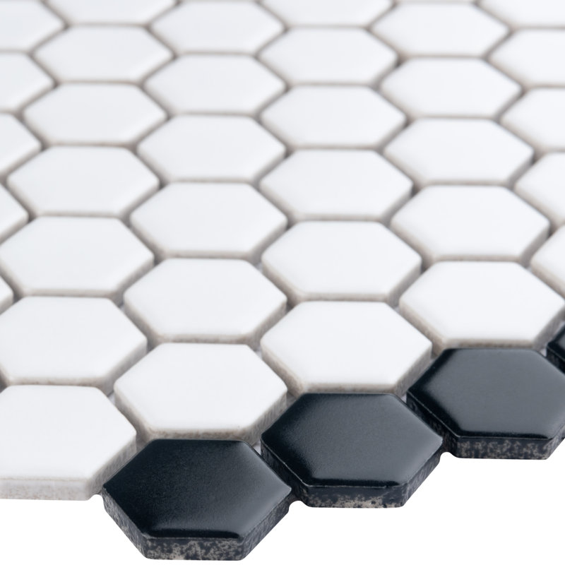 Metro Geo 1" Hex Matte White with Black Edge 10-1/2" x 11-5/8" Porcelain Mosaic Tile