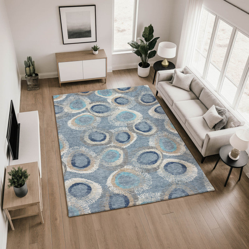 Tapis géométrique de qualité supérieure lavable à la machine Mayfield AMF2278, En jean, 2 pi 6 po x 3 pi 10 po