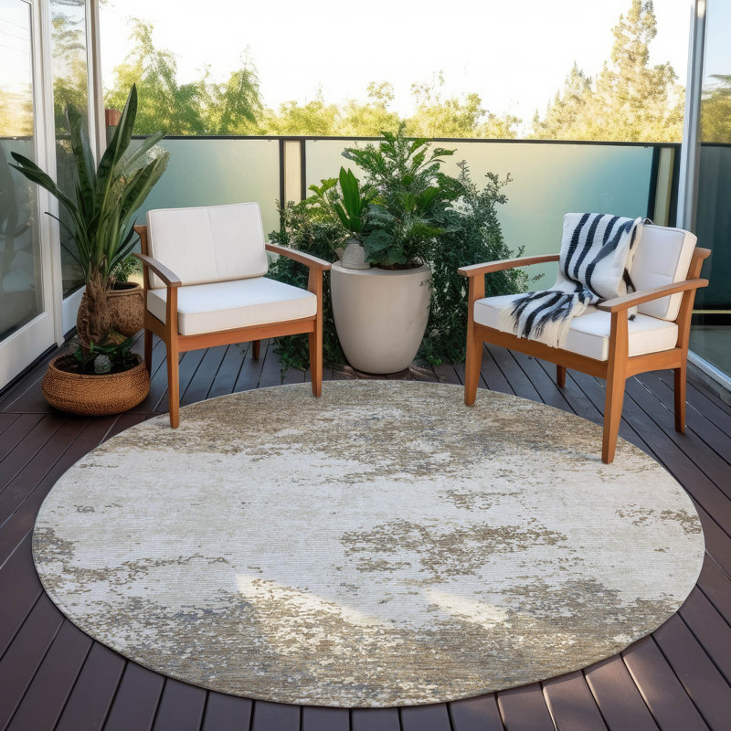Aera Taupe Washable Indoor-Outdoor Rug - , 8' x 8'
