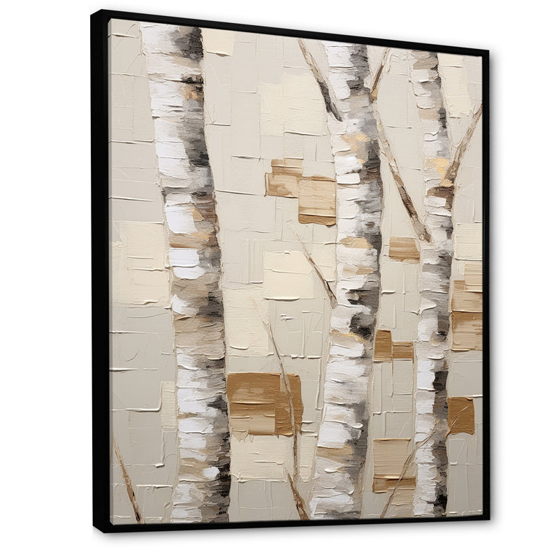 «Beige minimalisme arbre bouleau I» sur toile, H 32 po x l 16 po x P 1 po, Cadre flottant noir
