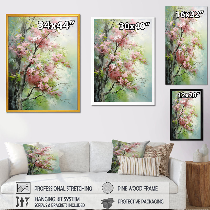 «Tree American Basswood Spring Blooms II», art mural arbre, Cadre simple argenté, H 44 po x l 34 po x P 1,5 po