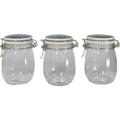 Kitchen Witch Alchemy Apothecary Curses Spells Tricks 6" H Glass Jars 3 Pc Set