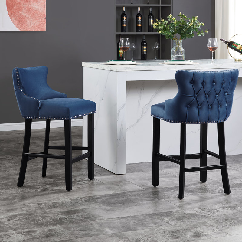 Tabourets de bar rembourrés en velours Lendell, Marine