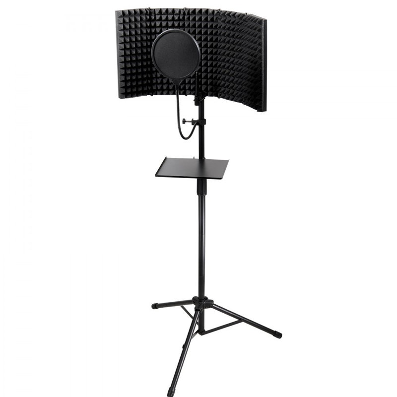 Bouclier d'isolation de microphone, 5 panneaux, écran de micro pliable pour studio, avec filtre anti-pop et trépied de sol Adaptateur de microphone de 3/8 po à 5/8 po, pour yéti bleu et micros à condensateur