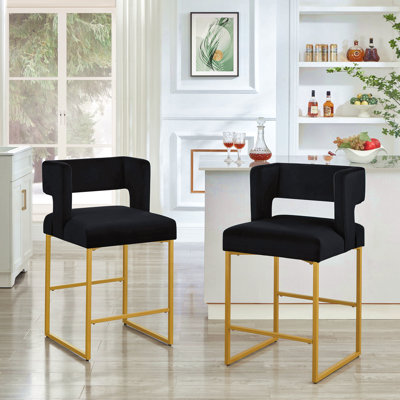 Modern Fashion Counter Height Bar Stools With Unique Square Open Backrest, Set Of 2 Versatile Bar Chairs