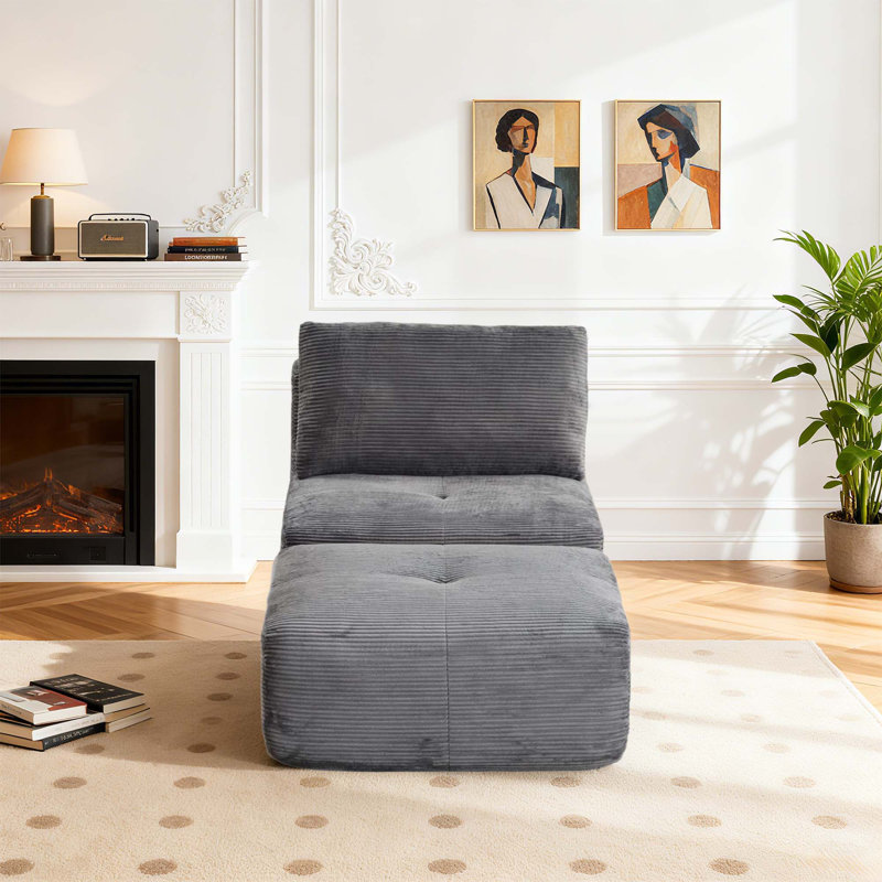 Fauteuil 69,68 po en velours côtelé entièrement rembourré avec repose-pieds, Gris