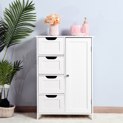 White Bathroom Cabinet With Adjustable Shelf And Drawers - For Bedroom, Living Room, Etc Storage In Routed Handle Drawers, Different Areas
