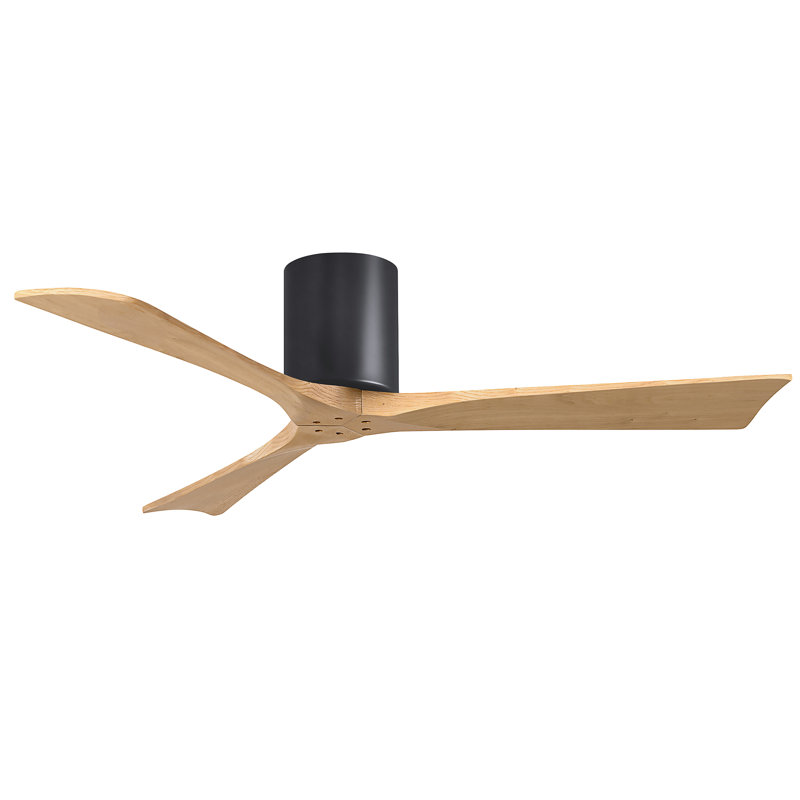 Ventilateur de plafond à 3 pales Olivier, Noir mat, Ton érable clair, 52"