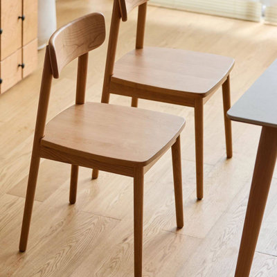 Solid Cherry Wood Dining Chair, Mid-Century Modern Armless Kitchen Side Chair With Ergonomic Curved Backrest, Smooth Polished Finish, Natural Wood Chair For Dining Room, Kitchen, Living Room