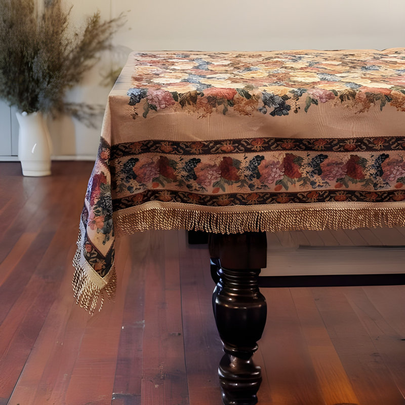 Colorful Country Rustic Floral Morning Awakening Woven Tapestry Tablecloth, 57" L x 84" W