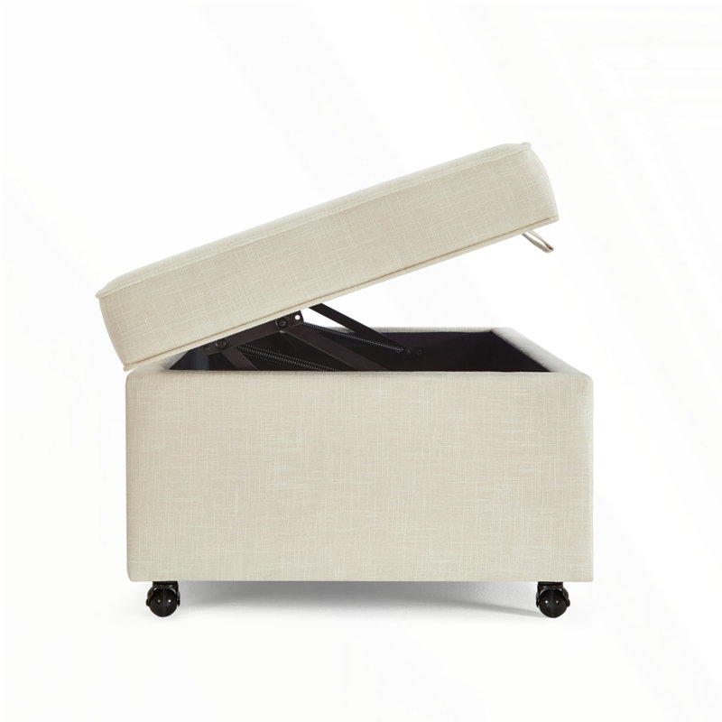 Modular Sectional Storage Ottoman With Wheels, Ivory
