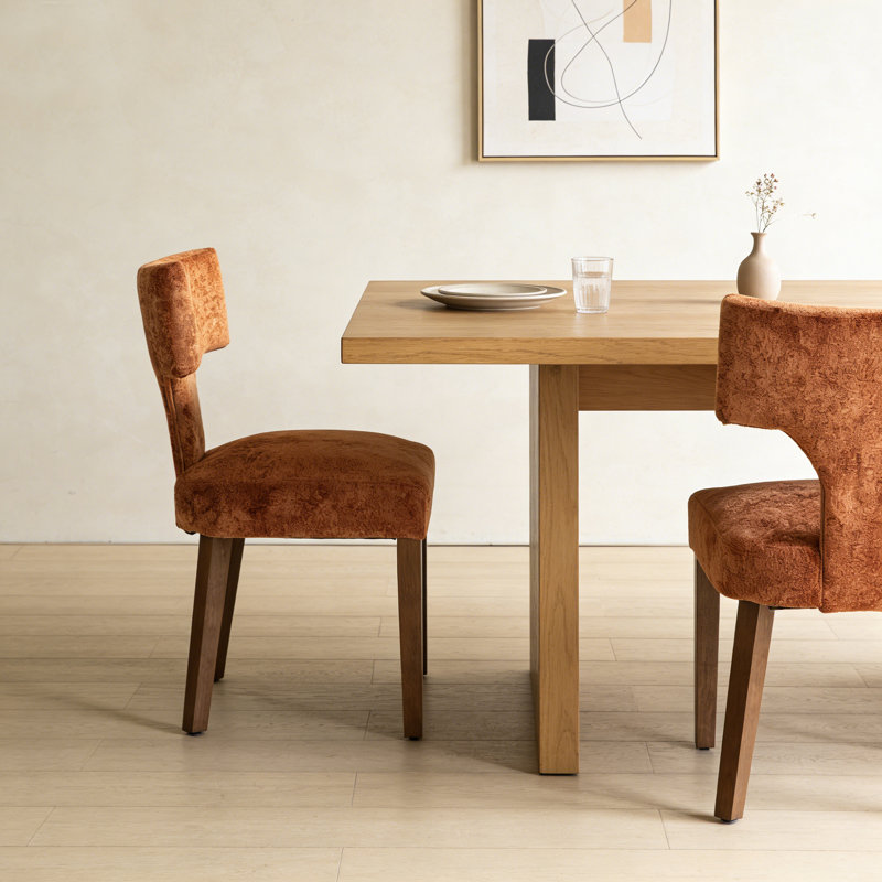 Chenille, ensemble de 2 chaises de salle à manger rembourrées avec pieds en bois massif, Orange