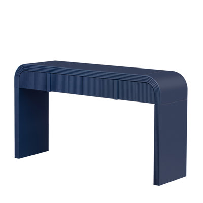 Console moderne avec 2 tiroirs de rangement, table d'entrée cannelée à silhouette arrondie pour le couloir du salon et du vestibule (bleu marine)