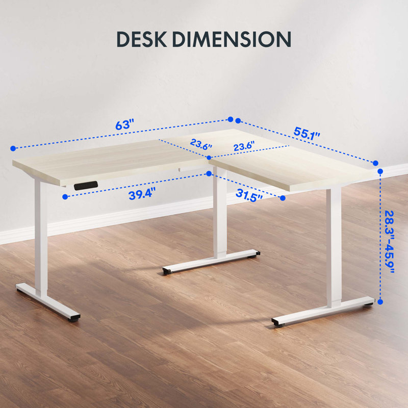 Bureau pour travailler debout en L 63 po, H 45,9 po x l 63 po x P 55 po, Érable / Blanc