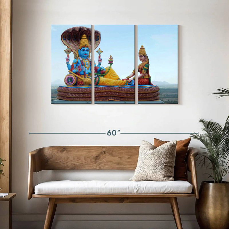 Statue Adella Vishnu et Lakhshmi, H 28 po x l 45 po