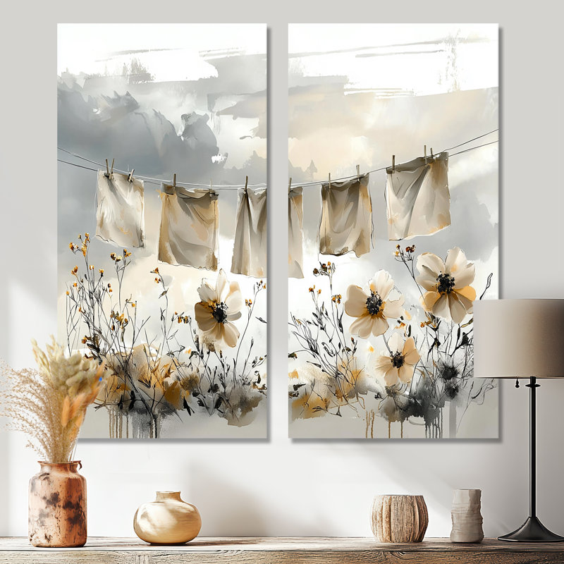 Gris - Hanging Out Laundry II - grande toile murale 2 pièces, 32" H x 32" W, Wrapped Canvas, Does Not Apply