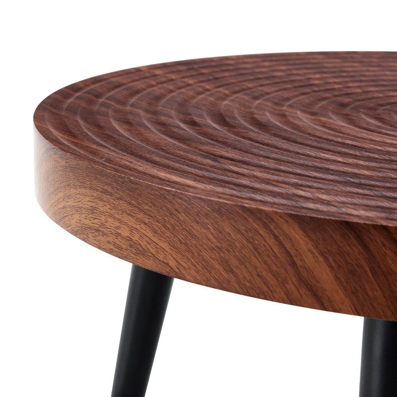 Large Round Coffee Table With - 23.6" Diameter, Texture, Walnut Color, Black Metal Leg, Water , Adjustable Feet For Smooth Surface Texture 23.6 Inches, , Water-, Even