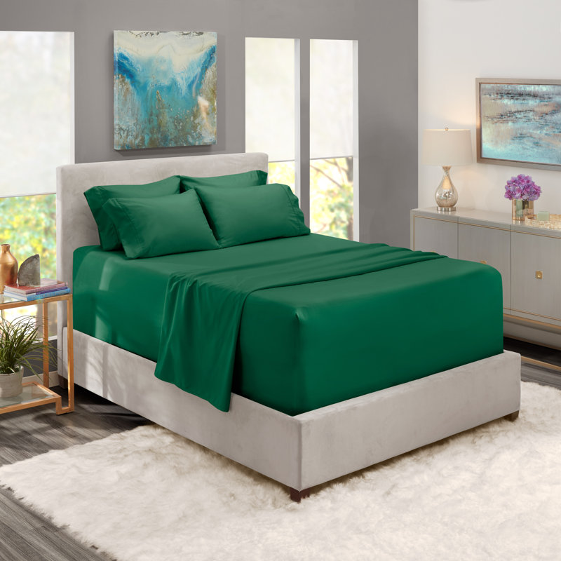 Ensemble de draps en micro-fibre, Vert, Drap-housse taille de lit très grand lit divisé