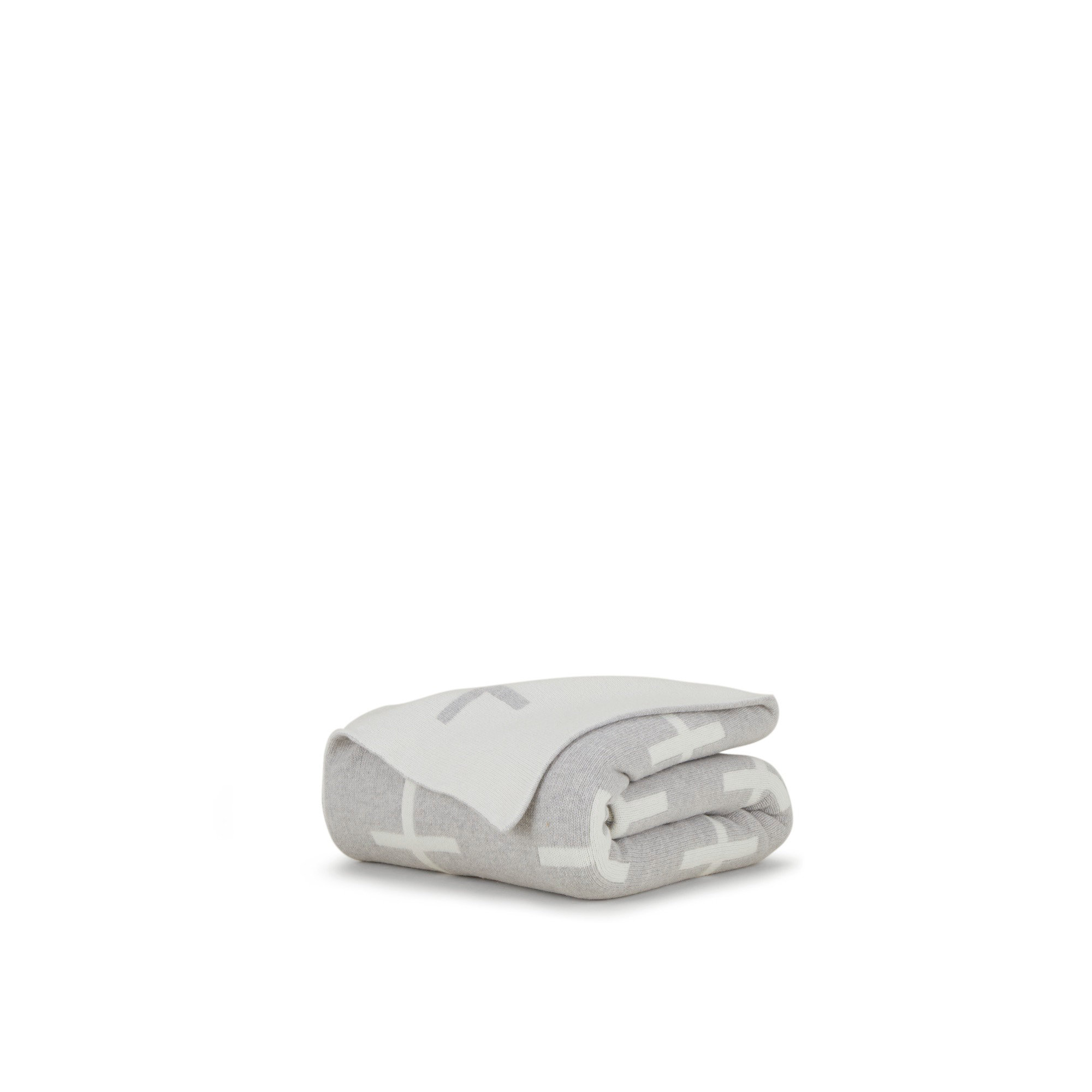 Knitted Throw Blanket, White/Light Gray