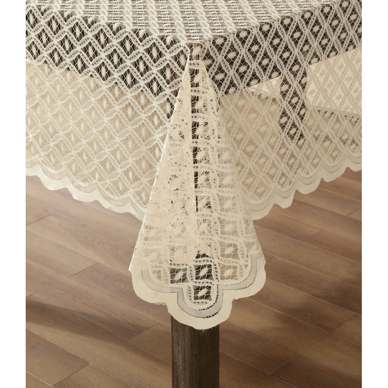 Naiema Rectangle Geometric Lace Tablecloth, 72" L, Linen Taupe