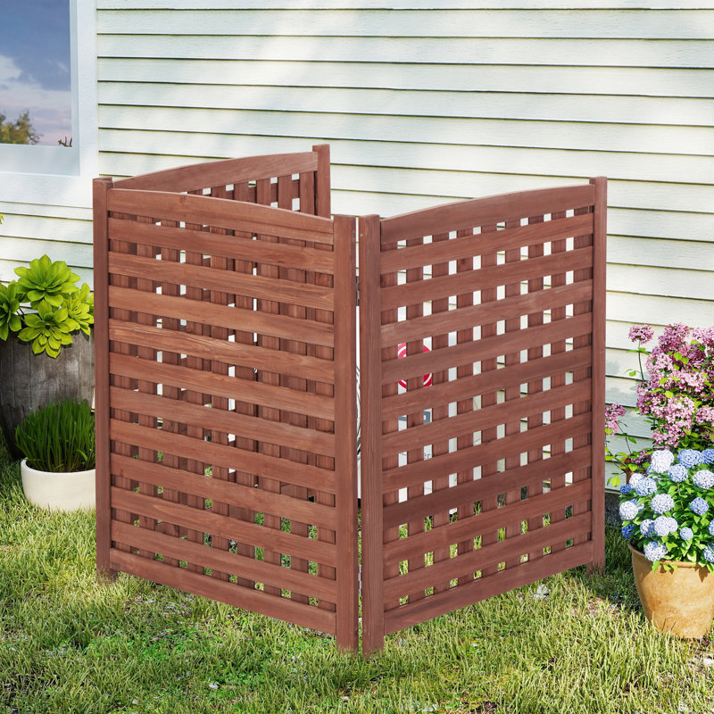 Clôture de climatiseur en bois de cèdre à 3 panneaux et écran d'intimité avec piquets de sol en métal, l 32 po x H 38 po par panneau
