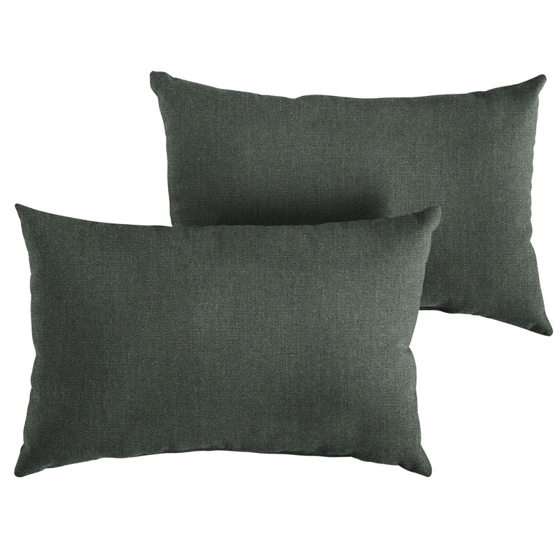 Sunbrella Lumbar Rectangular Indoor/Outdoor Pillow Cover & Insert, Vert foncé, H 14 po x l 24 po