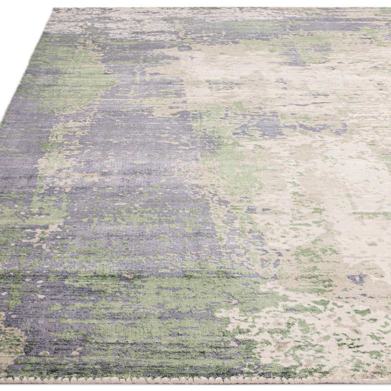 Midhurst Hand Woven Silky Green/Grey Area Rug, Rectangle 120 x 170cm